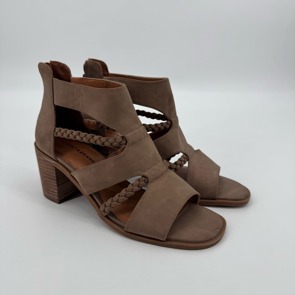 Lucky Brand Women's Brown Caged Braided Strap Block Heel Tulina Sandals Size 9 - Picture 2 of 10